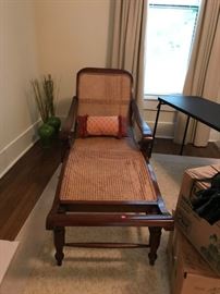#42	chaise lounge  wood with cane seat and back 69"Lx27W	 $500.00 	