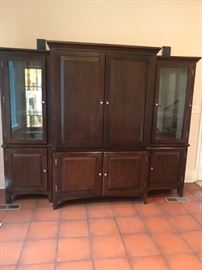 #41	3 piece entertainment center (2) glass door cabinet (120 ea) center wood($100	 $340.00 	
