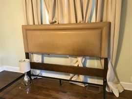 #50	king tan leather headboard w hollywood metal frame	 $500.00 	