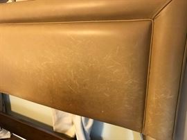 #50	king tan leather headboard w hollywood metal frame	 $500.00 	