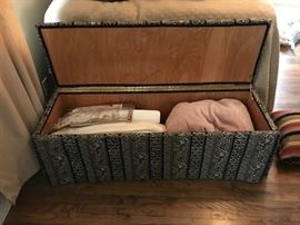 #52	black tan cream stripe pattern storage bench 48x16x16	 $120.00 	