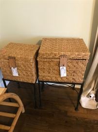 #37	square basket on metal base  17x13x29  $75, 14x11x27  $60	 $135.00 	