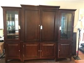 #41	3 piece entertainment center (2) glass door cabinet (120 ea) center wood($100	 $340.00 	