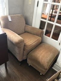 #4	tan/gold club chair as is stain on inside seat w/ottoman	 $100.00 	