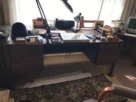 #13	Gunlocke Co. Wood mid-Century Wood Desk w/5 drawers  72x36x28	 $175.00 
