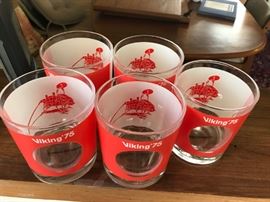 #32	Viking 75 drinking  glasses red white set of 5 	 $25.00 
