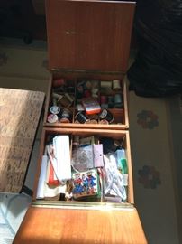 #36	wood sewing cabinet on wheels and shelves that open 20x13x18	 $75.00 
