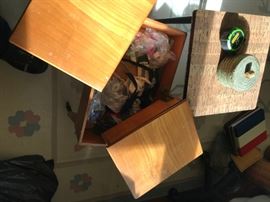 #36	wood sewing cabinet on wheels and shelves that open 20x13x18	 $75.00 
