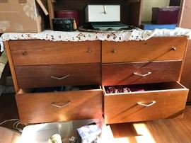 #43	mid century 6 drawer chest 48x16x30	 $120.00 
