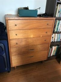 #49	wood mid century style chest of drawers 5 drawers 32x16x42	 $75.00 
