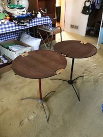 #62	(2) mid century style round wood top metal base tray tables 19x22 $75 ea.	 $150.00 
