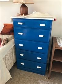 #71	blue painted wood 5 drawer chest 24x14x41	 $75.00 
