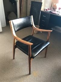 #74	mid century wood and black chair 	 $100.00 
