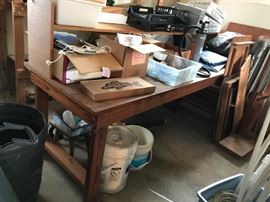 #114	Wood Work Bench w/shelf  8'x32"Dx30.5T w/shelf on top  18"Tx12"Dx8'	 $75.00 
