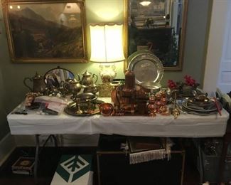 Antique silver plate and copper