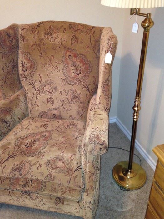 Wingback chair and floor lamp