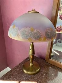 Vintage reverse painted frosted glass lamp