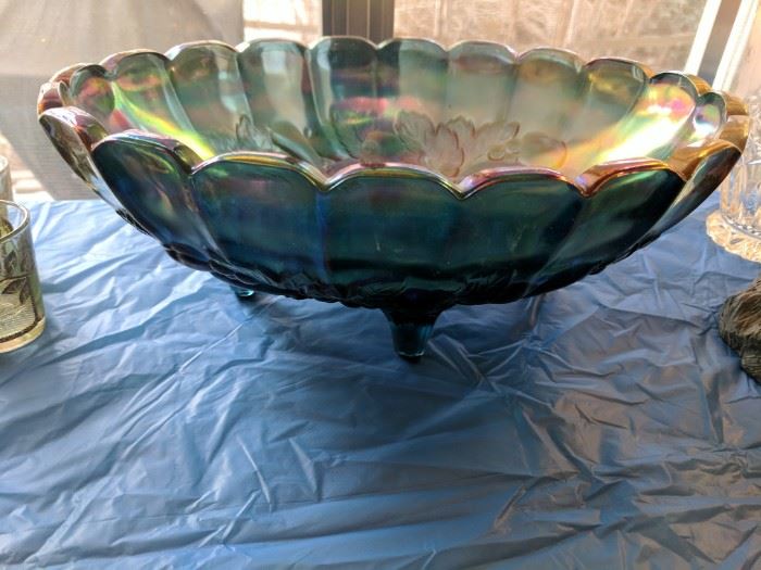 Great Carnival Glass footed bowl.