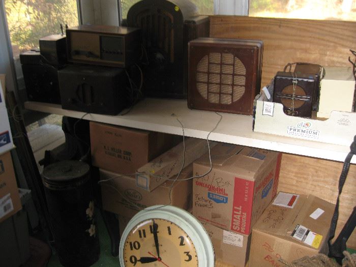 Early 19th C radios and speakers.  Mailbox banks. 