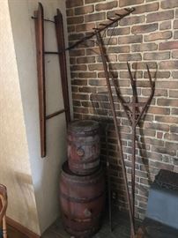 Primitive Garden Tools, Vintage Barrels