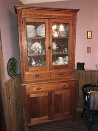 Vintage Solid Wood Hutch, Glassware, China