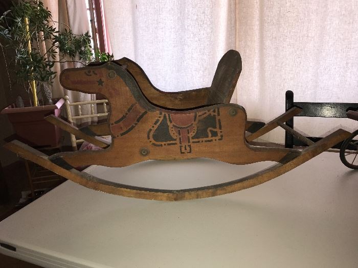 Vintage Child Wooden Rocking Horse