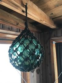 Authentic Antique Glass Ball Buoy with Jute Rope Netting