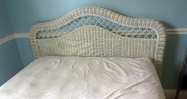 Queen bed and wicker headboard