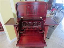 Rosewood bar cabinet top open