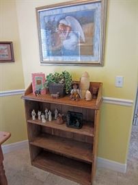 Pine book case, angel print, and accessories 