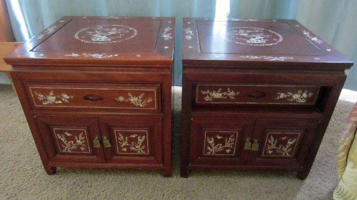 pair of rosewood night stands or end tables with inlay
