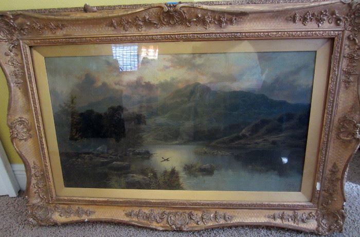 Old oil painting behind glass by D. Hirks
