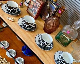 Decanters! Vintage whiskey bottles! Cappuccino cups and saucers! 