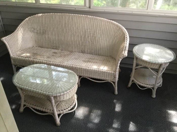Wicker Sofa and 2 Side Tables      https://ctbids.com/#!/description/share/121042