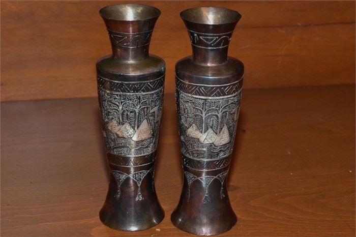 20. Pair of Etched Metal Urns