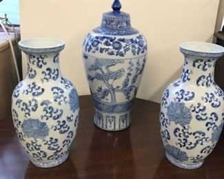 3 Piece Blue and White Ceramic