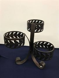 Metal Decor, 3 footed pedestal with three candle h ...