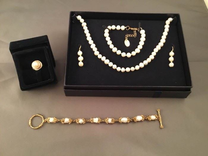 Stauer 14K Luna Pearl Ring, Pearl Bracelet, and Pearls Set