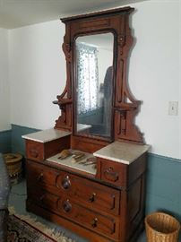 Victorian Eastlake marble top vanity chest with mirror