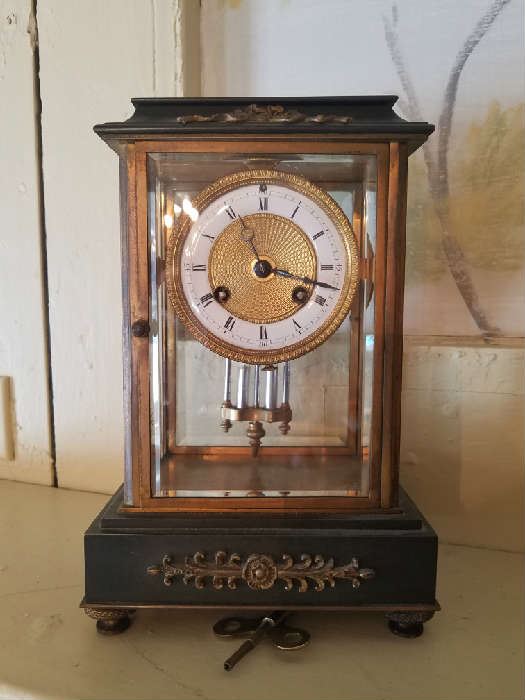 Wonderful antique mantle clock with enamel dial and gilt features. Makers- Black Starr and Frost