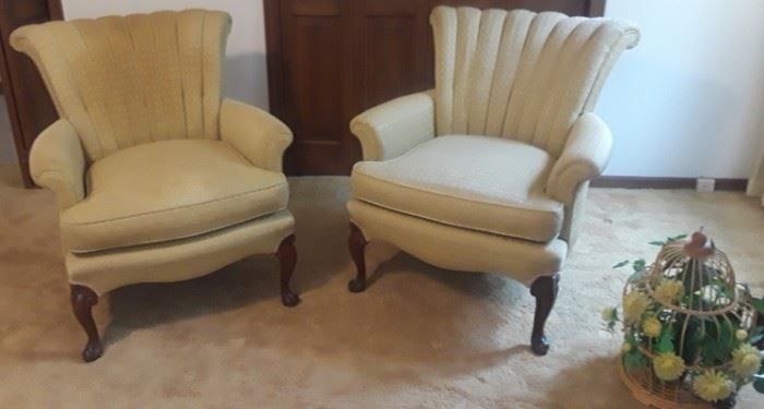 Set of 2 Provincial Shell Back Chairs. The one on the left had something leaked on it at one point. Priced individually.  