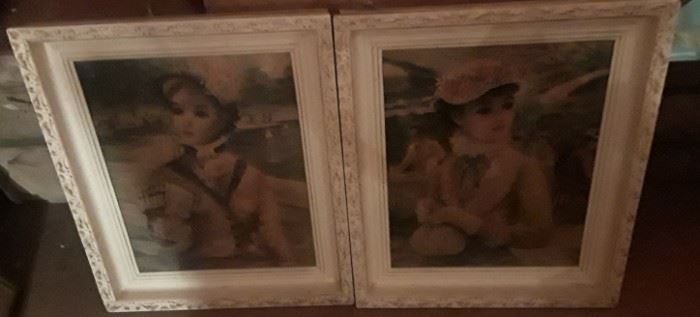 Vintage Lithographs in pretty carved wood frames.