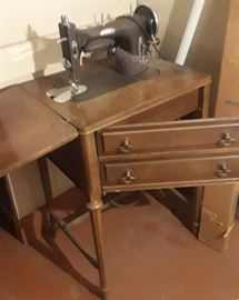 White/Sears sewing machine in cabinet. 