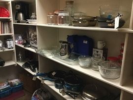 Large, fully stocked pantry-Cookware-pots and pans-mandolin-serving and storage pieces