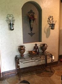 Wrought Iron and Beveled glass entry table