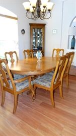 EUROPEAN DINING TABLE & SIX CUSTOM UPHOLSTERED CHAIRS