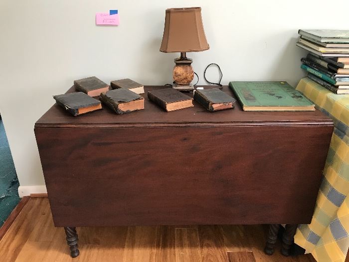 Drop Leaf Table, Bibles, Lamp