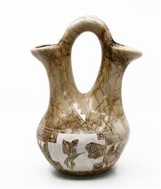 NATIVE AMERICAN NAVAJO L. NEZ POTTERY WEDDING VESSEL