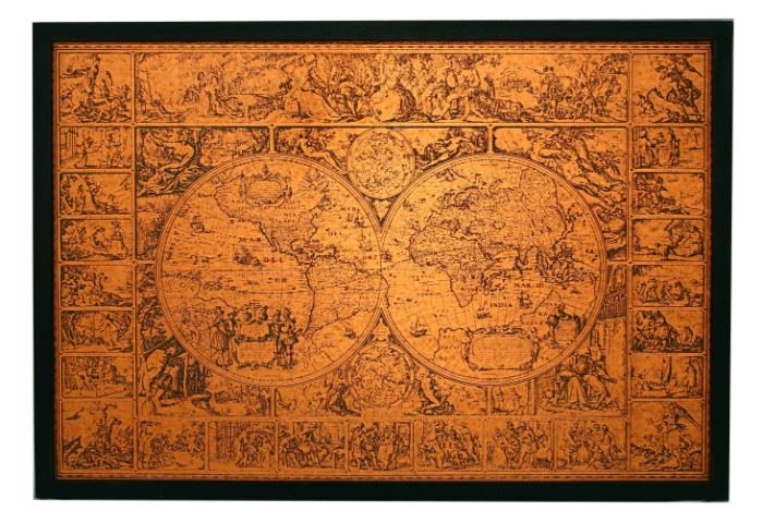 COPPER WORLD MAP ACCORDING TO HENDRIK HONDIUS 34"
