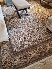 Handwoven 100% Wool Persian Style Large Carpet. Wonderful. 9 ft x 12 ft. Colors are lovely. .animals, flowers, etc.